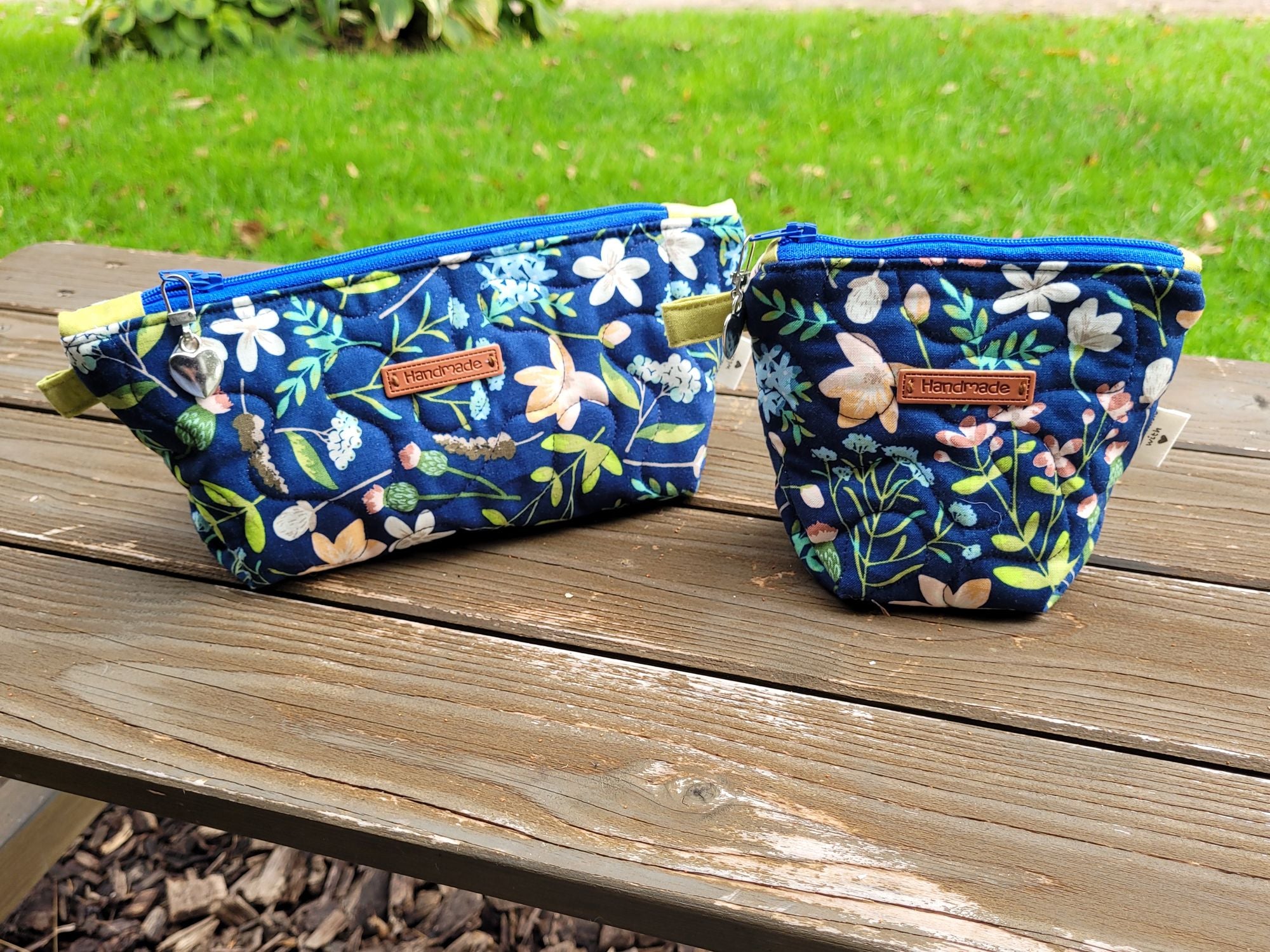 navy blue floral zipper pouches