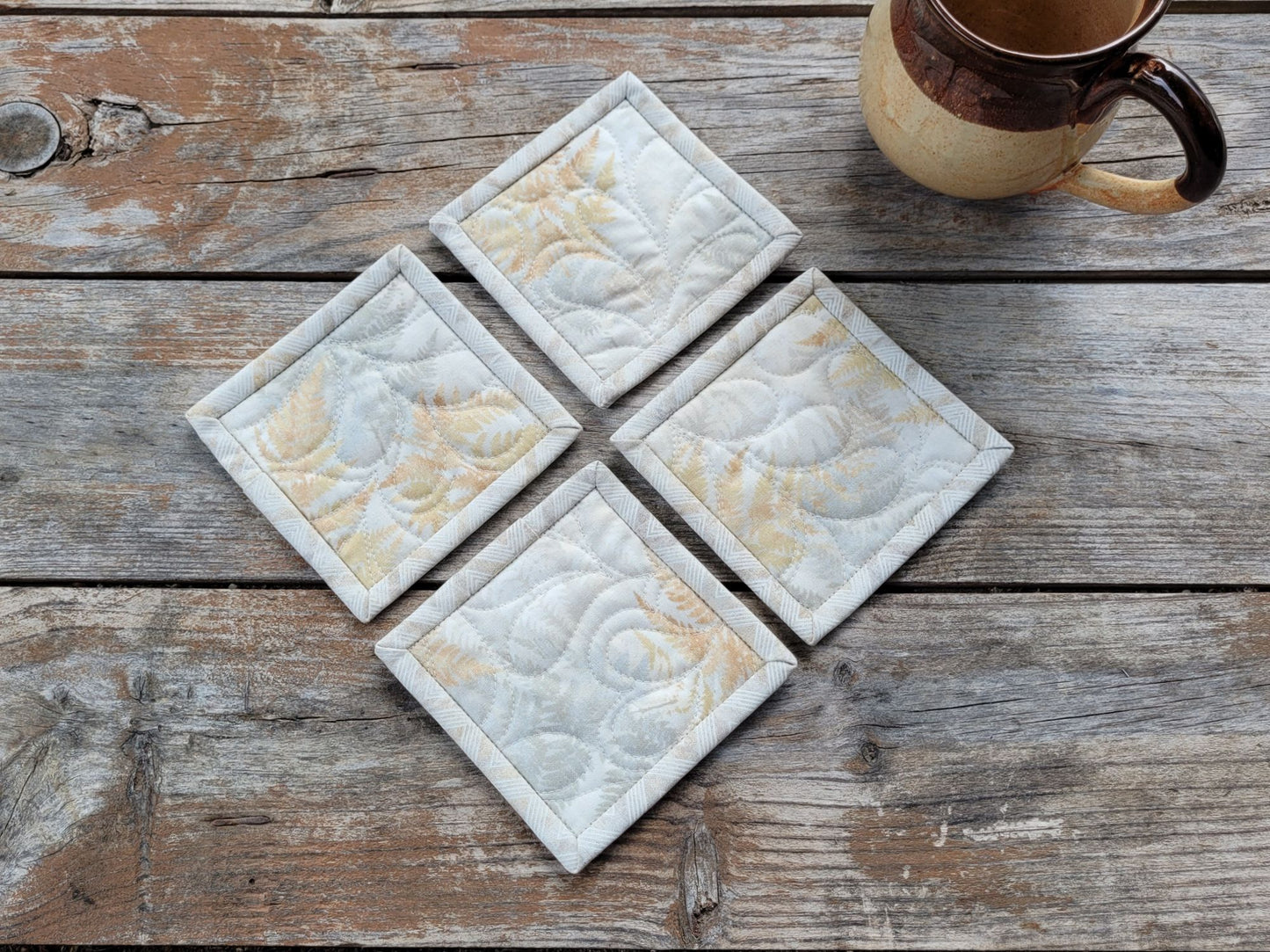 Neutral Coaster Set, abstract ferns