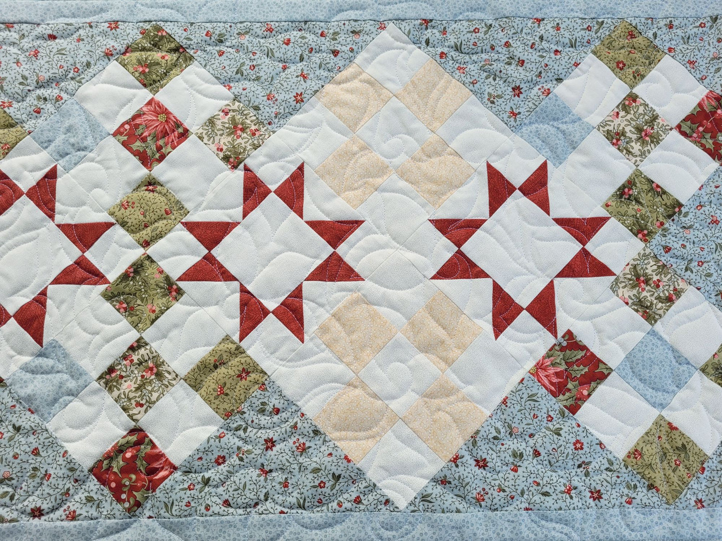 Christmas table runner showing close up fabric detail