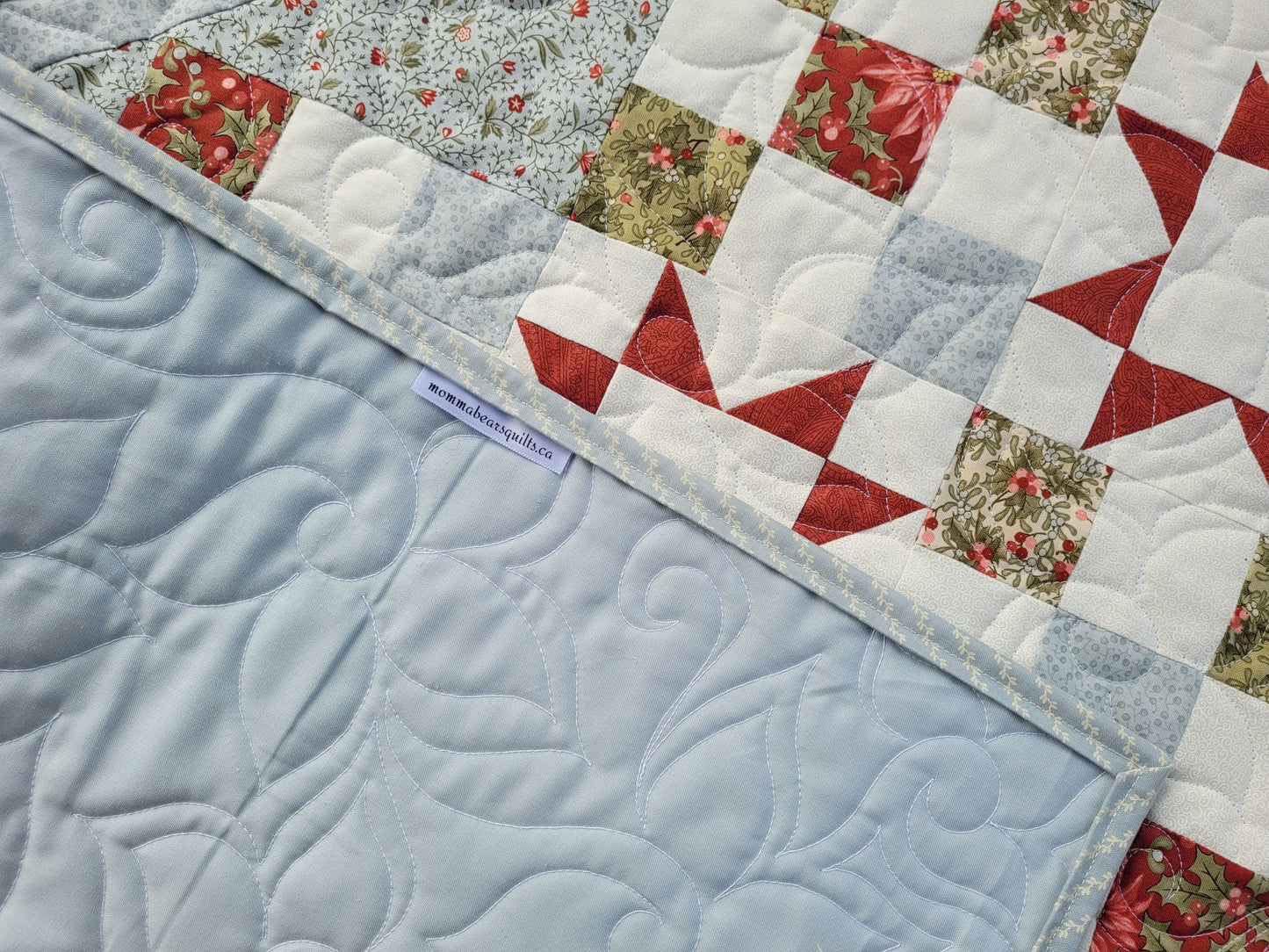 Christmas table runner showing close up of back
