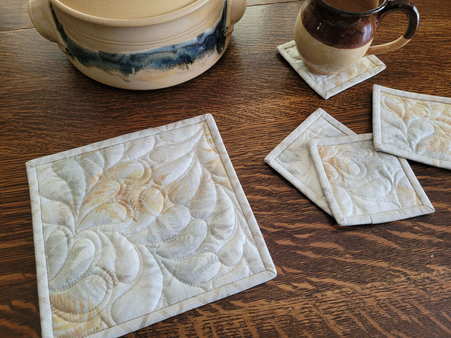 Neutral Hot Mat, abstract ferns