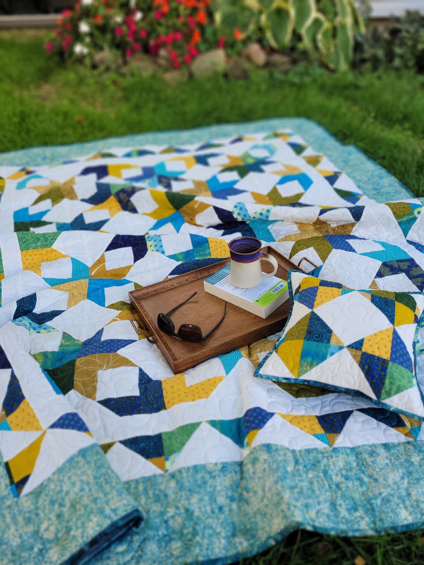 Scrappy Star Throw Quilt with Pillow
