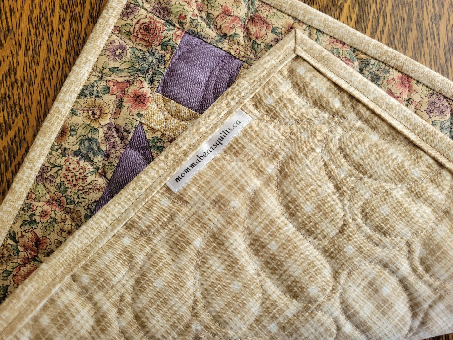 Handmade Mothers Day Gift Set, Mini Quilt, Tea Light Candles & Wooden Holder