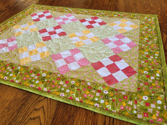 Summer nine patch quilt for your table.