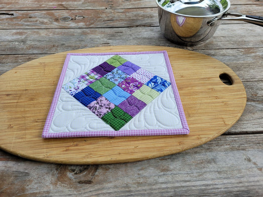 purple floral patchwork potholder