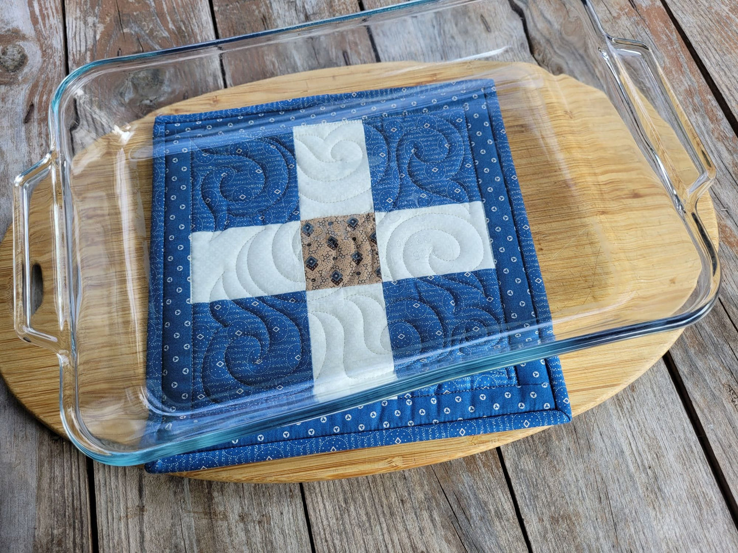 quilted potholder under 13 x 9 casserole