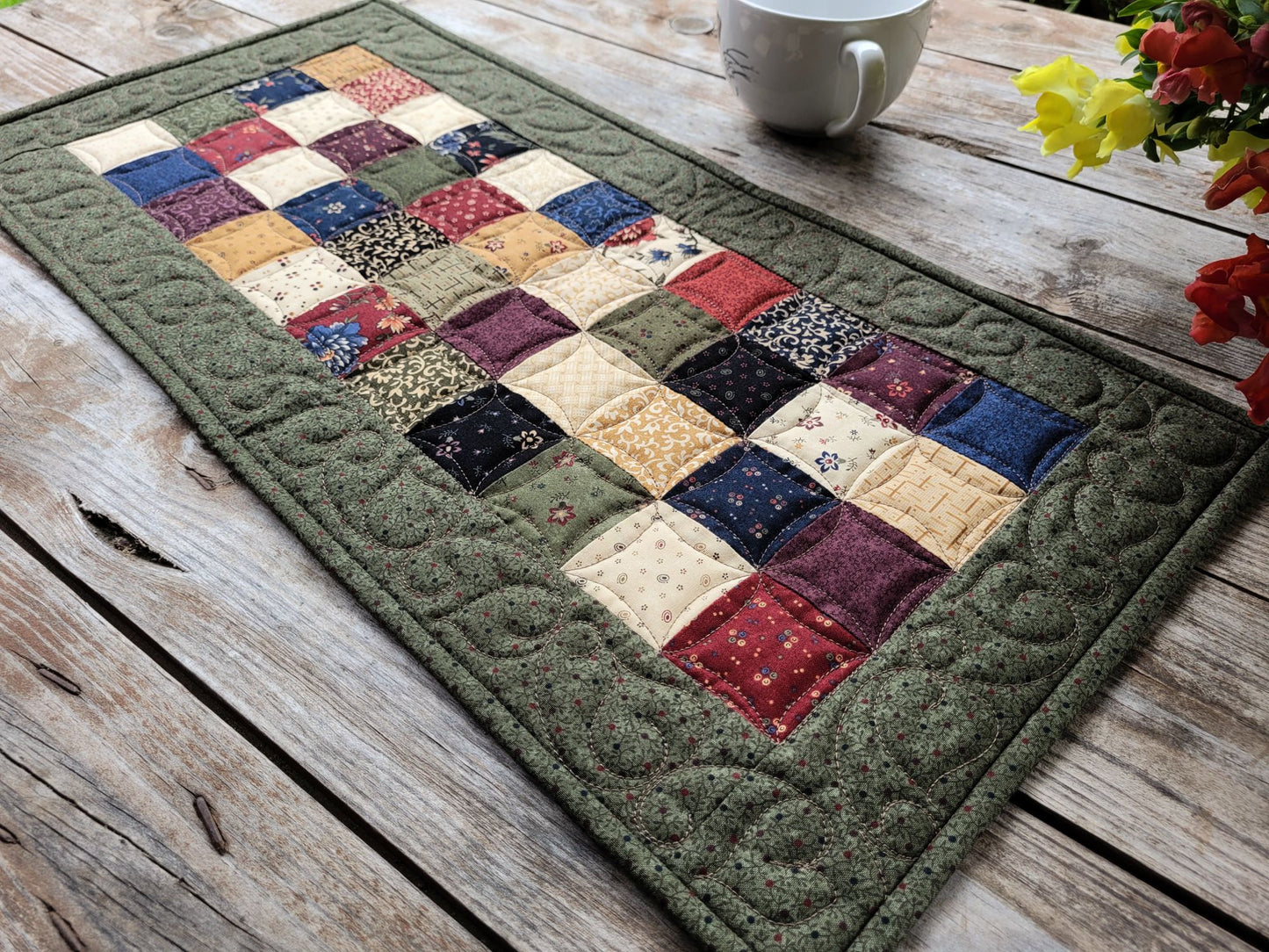 forest green quilted table runner