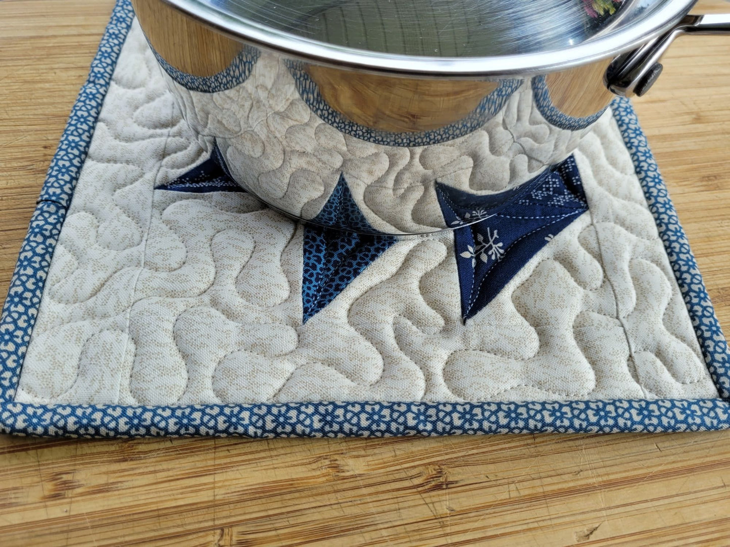 quilted potholder under a small size saucepan