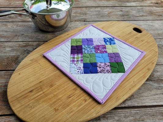 purple floral patchwork potholder