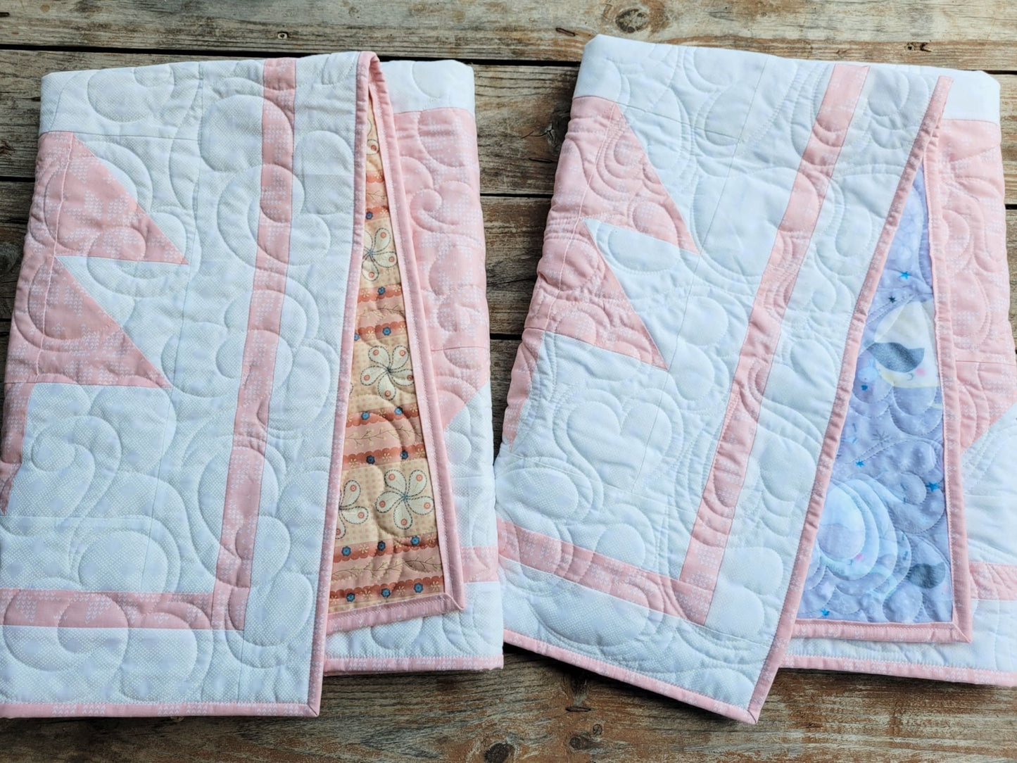 Baby Girl Bear Paw Quilt in Pink and White