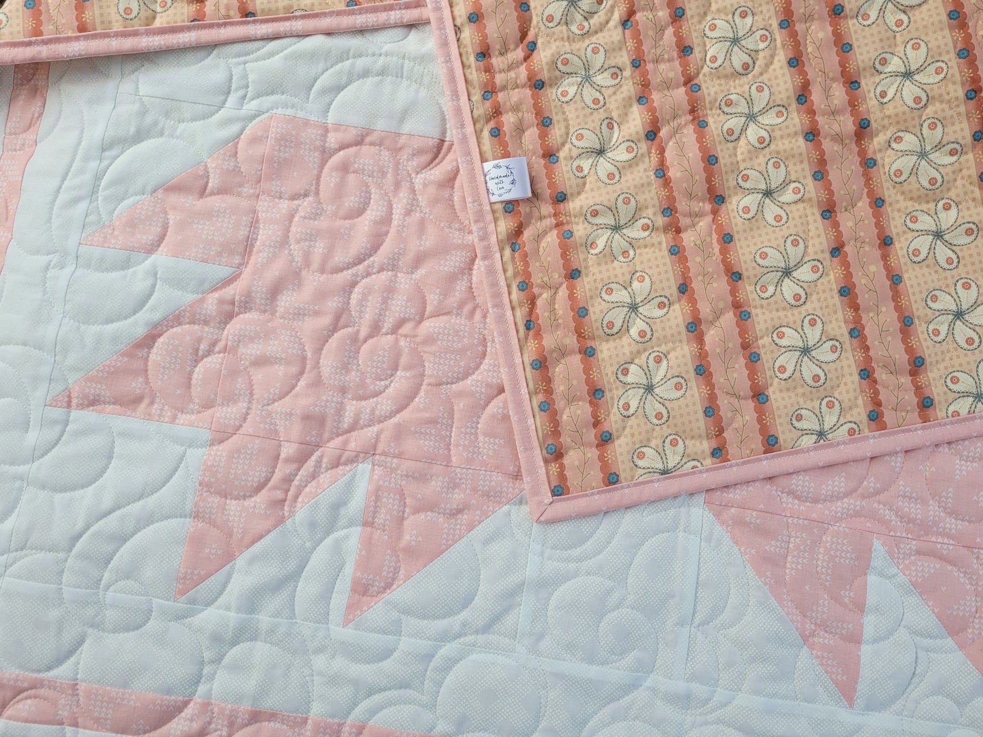 Baby Girl Bear Paw Quilt in Pink and White