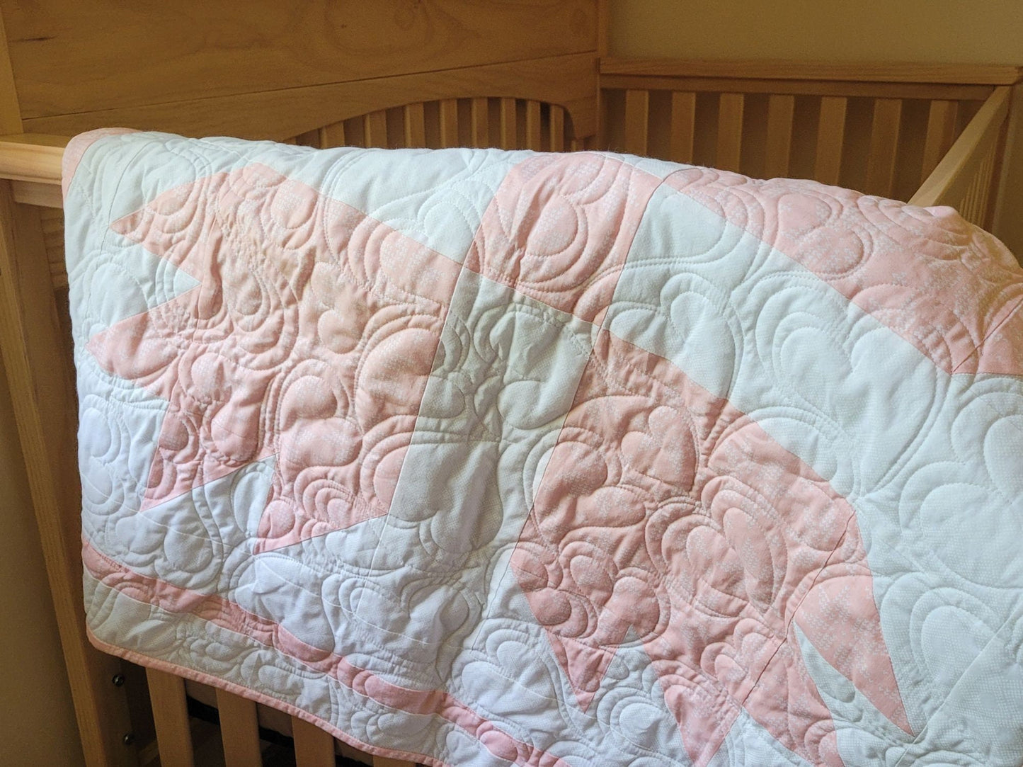 Baby Girl Bear Paw Quilt in Pink and White