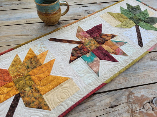 quilted table runner with fall leaves