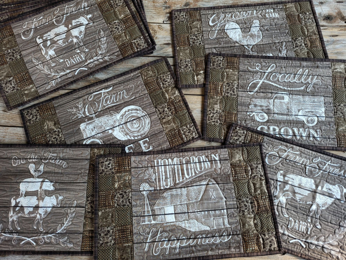 Quilted Placemats in Rustic Farm Theme Prints | Country Table Runner | Family Dining Table Gift Set