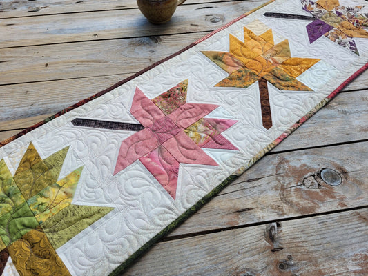 quilted table runner with fall leaves