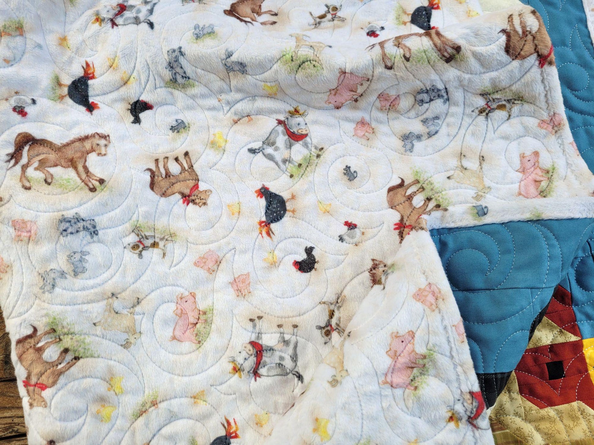 Fab Farm Baby Quilt with Soft Minky Backing