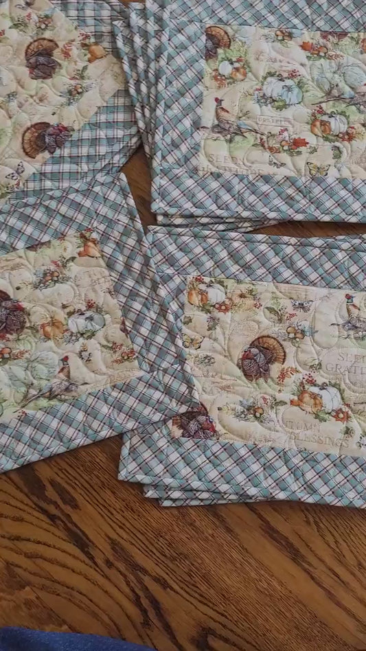 Quilted Pumpkin Placemats for Thanksgiving and Autumn | Country Kitchen Fall Harvest Table Decor | Fall Table Runner Quilt