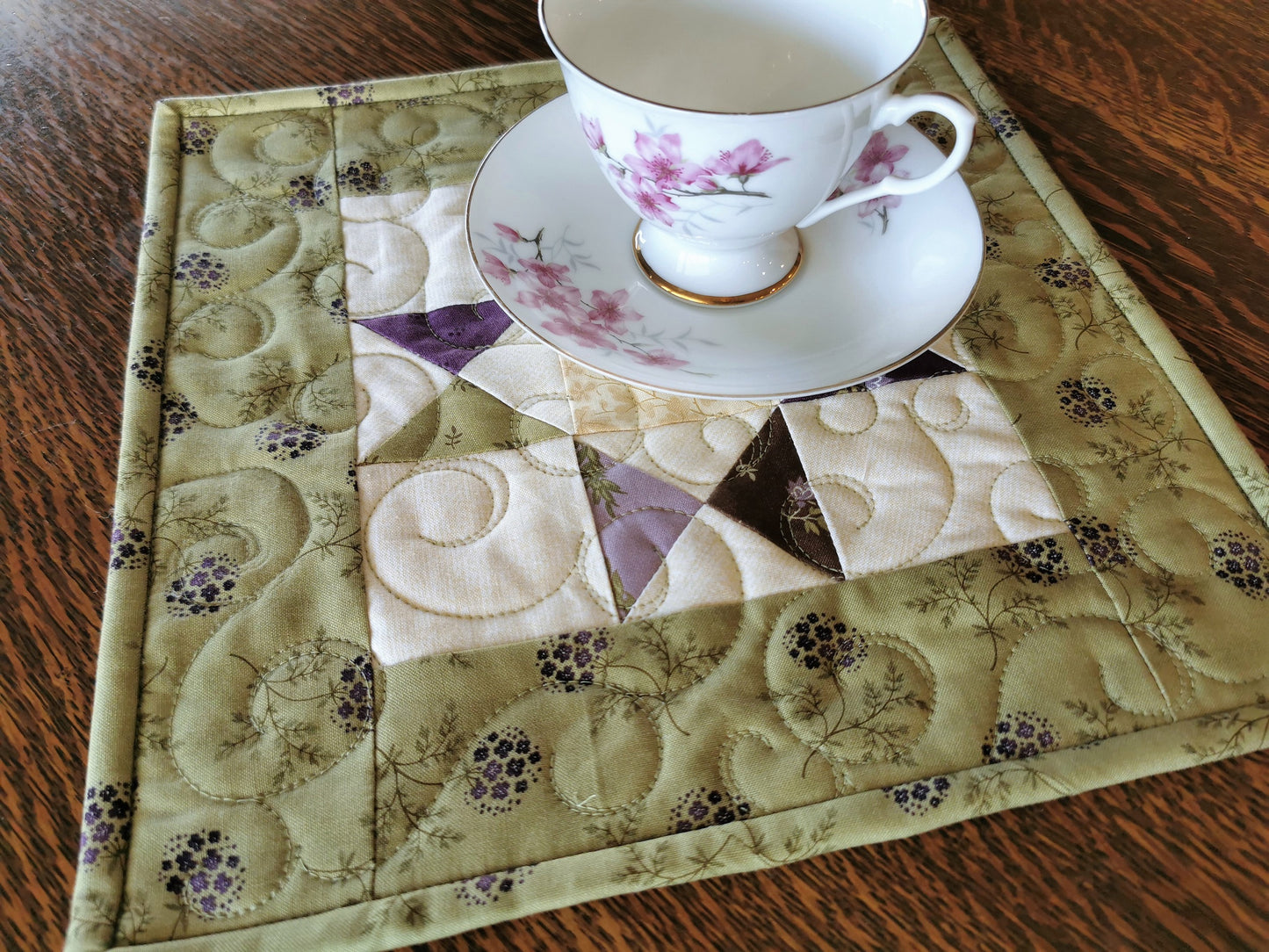 Green and Purple Star Mini Quilt