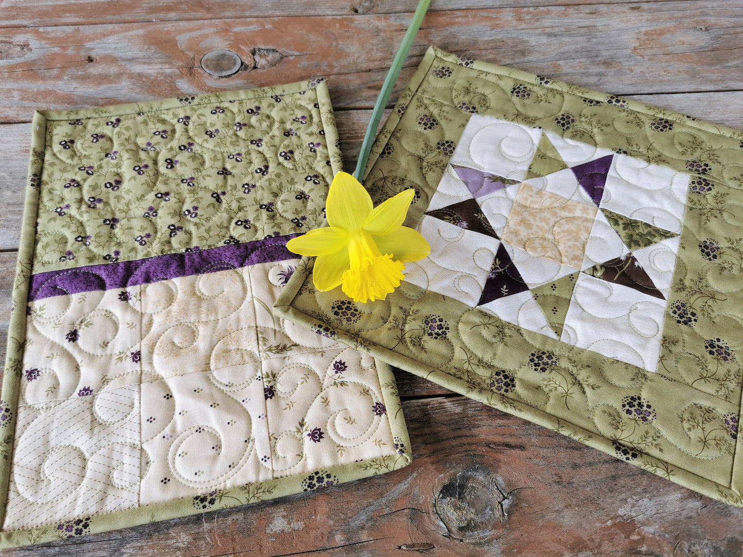 Green and Purple Star Mini Quilt