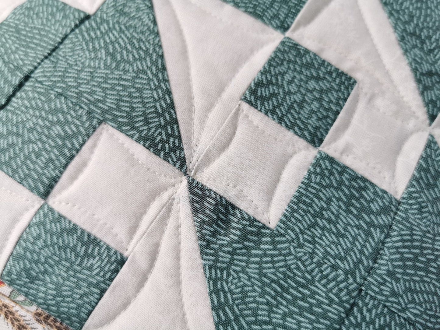 Teal Pillow with Floral Border, 14 inch square