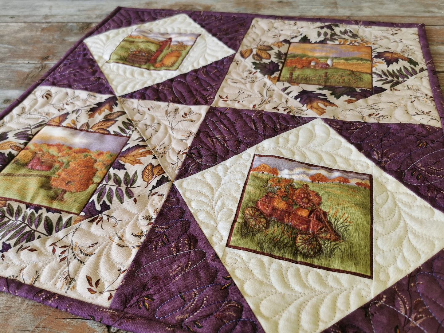 Rustic Country Farm Scene Quilt for Fall, Quilted Table Topper, Autumn Wall Quilt, Farmhouse Decor