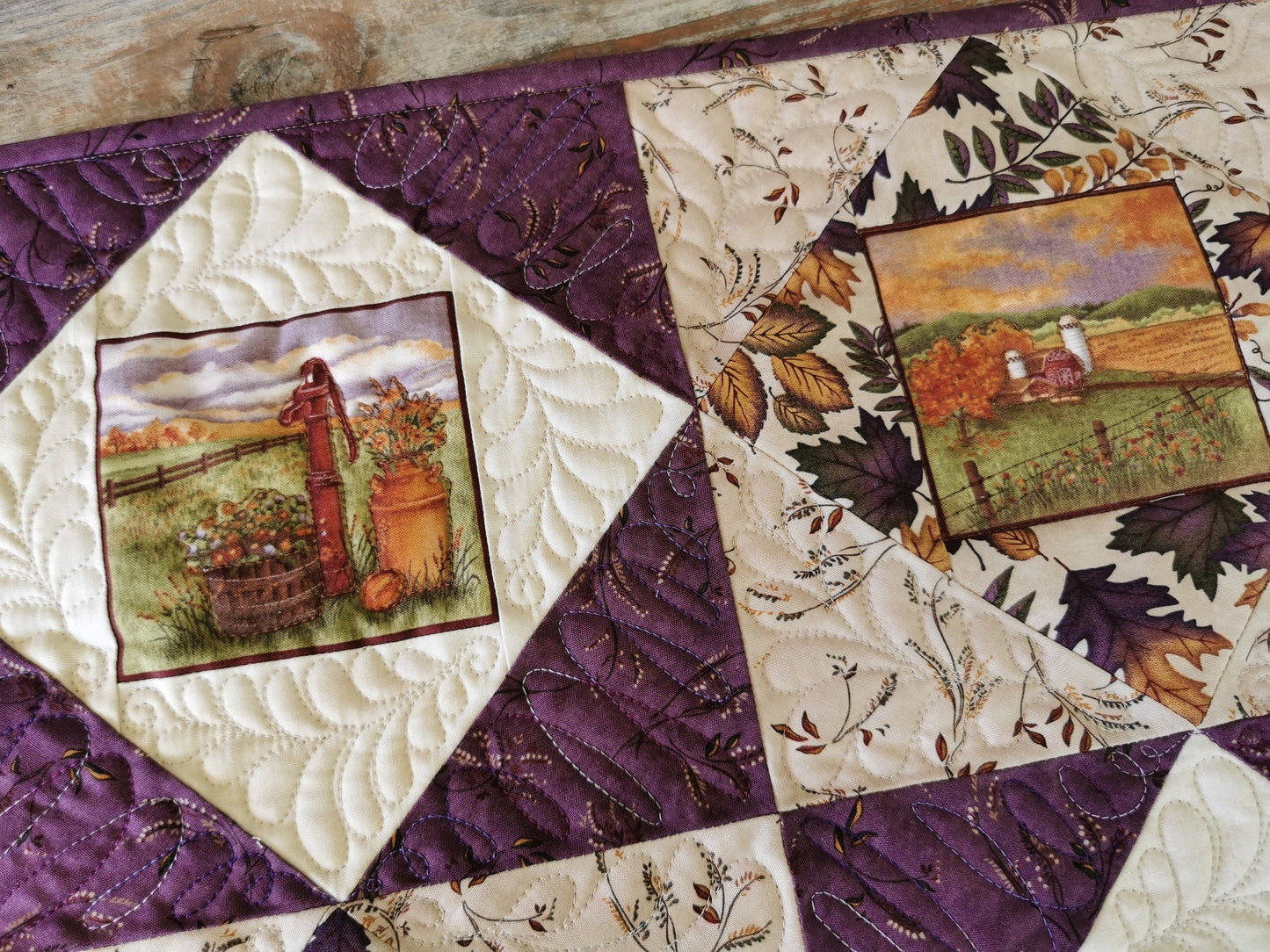 Rustic Country Farm Scene Quilt for Fall, Quilted Table Topper, Autumn Wall Quilt, Farmhouse Decor