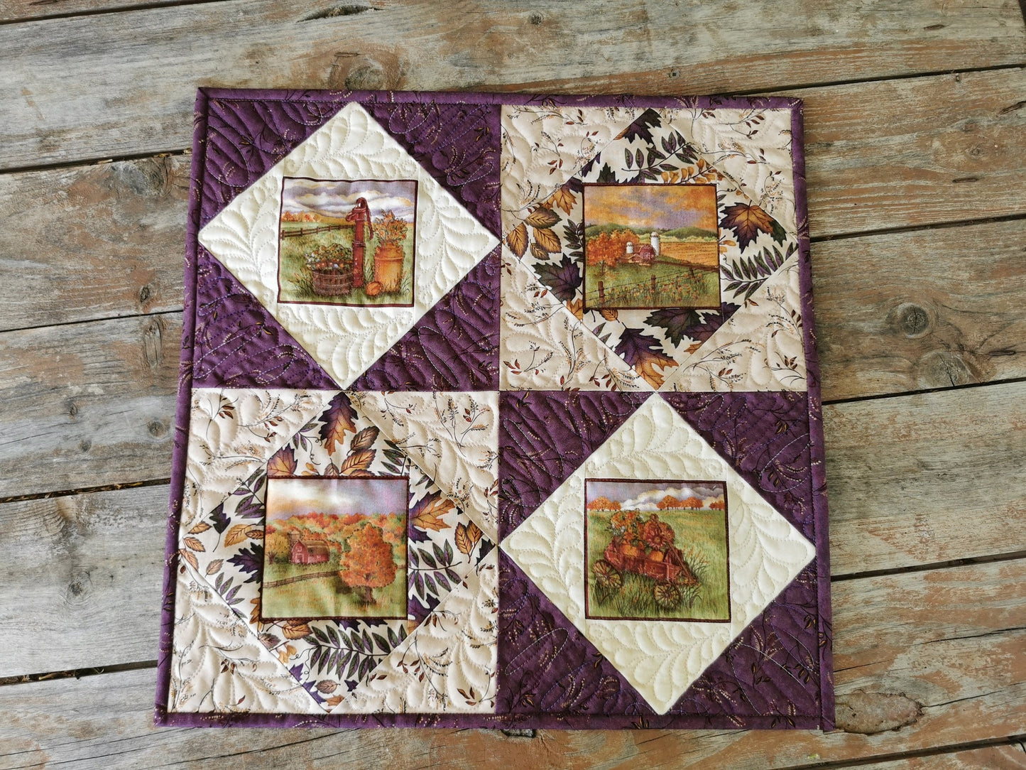Rustic Country Farm Scene Quilt for Fall, Quilted Table Topper, Autumn Wall Quilt, Farmhouse Decor