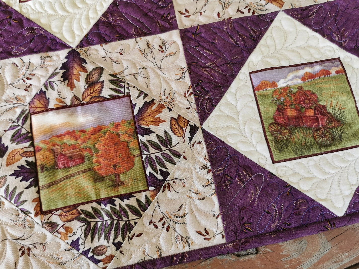 Rustic Country Farm Scene Quilt for Fall, Quilted Table Topper, Autumn Wall Quilt, Farmhouse Decor