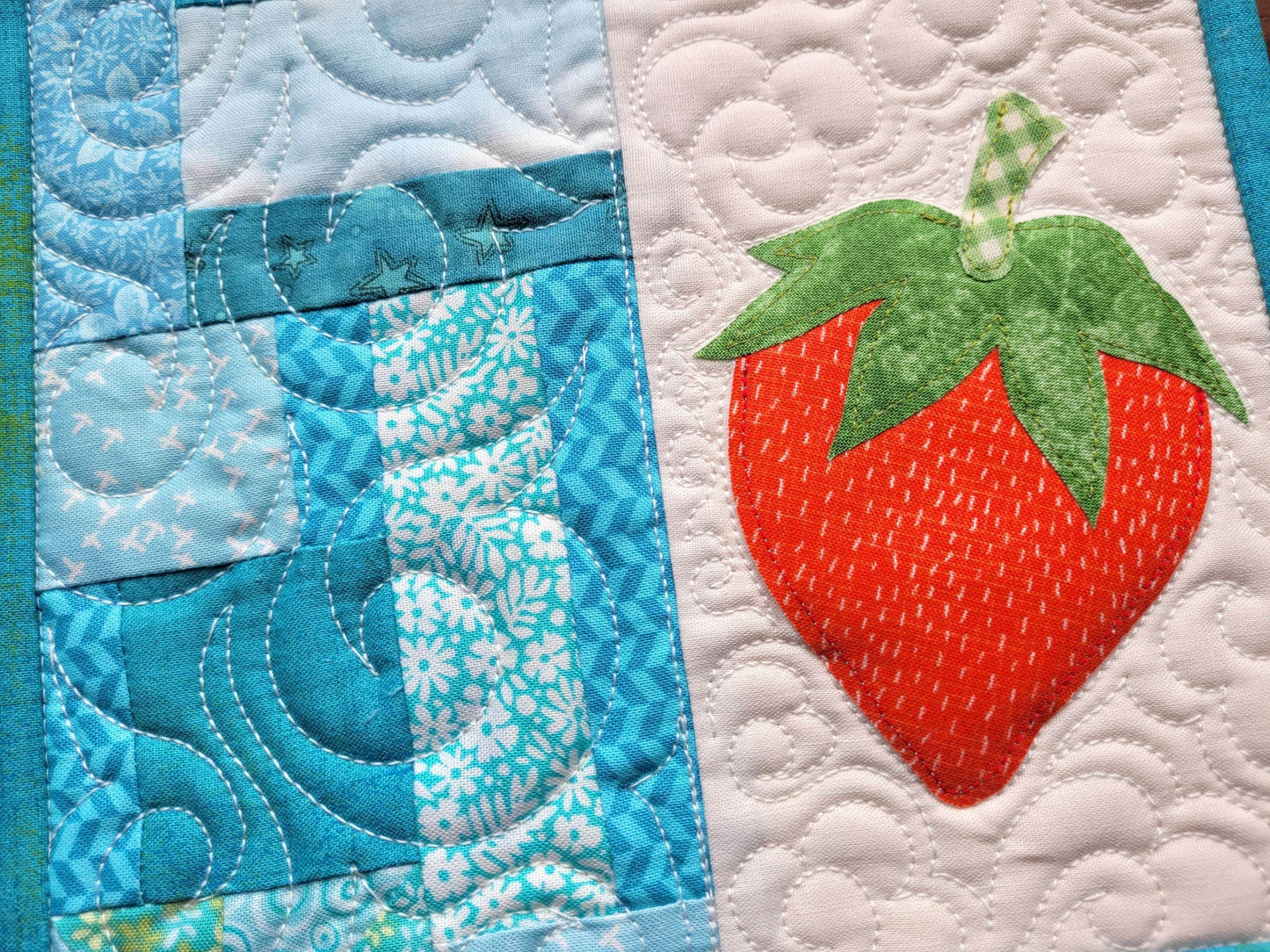 Strawberry Mug Rug Mini Quilt | Quilted Desk Coaster | Mouse Pad