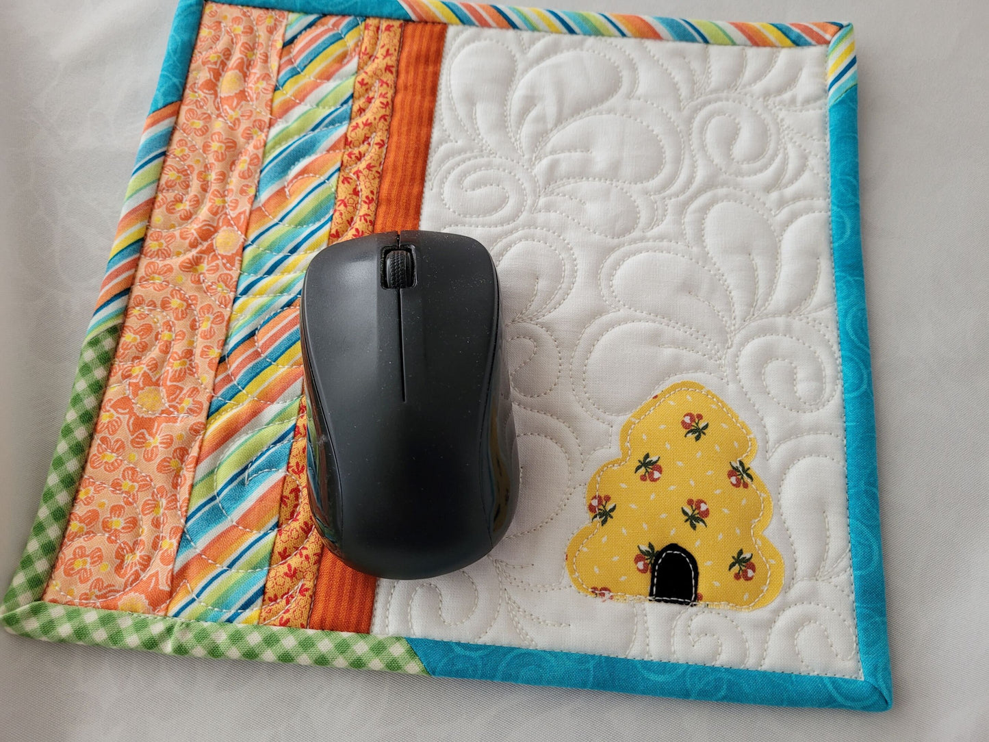 Bee Skep Mini Quilt | Quilted Coaster | Summer Teacher Gift | Bee Mug Rug