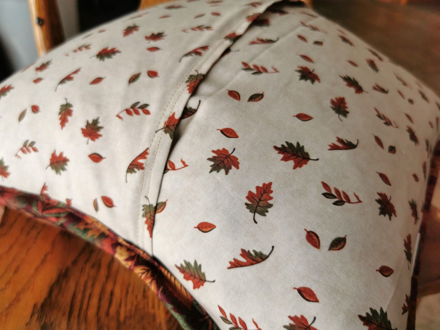 overlapping back of quilted pillow