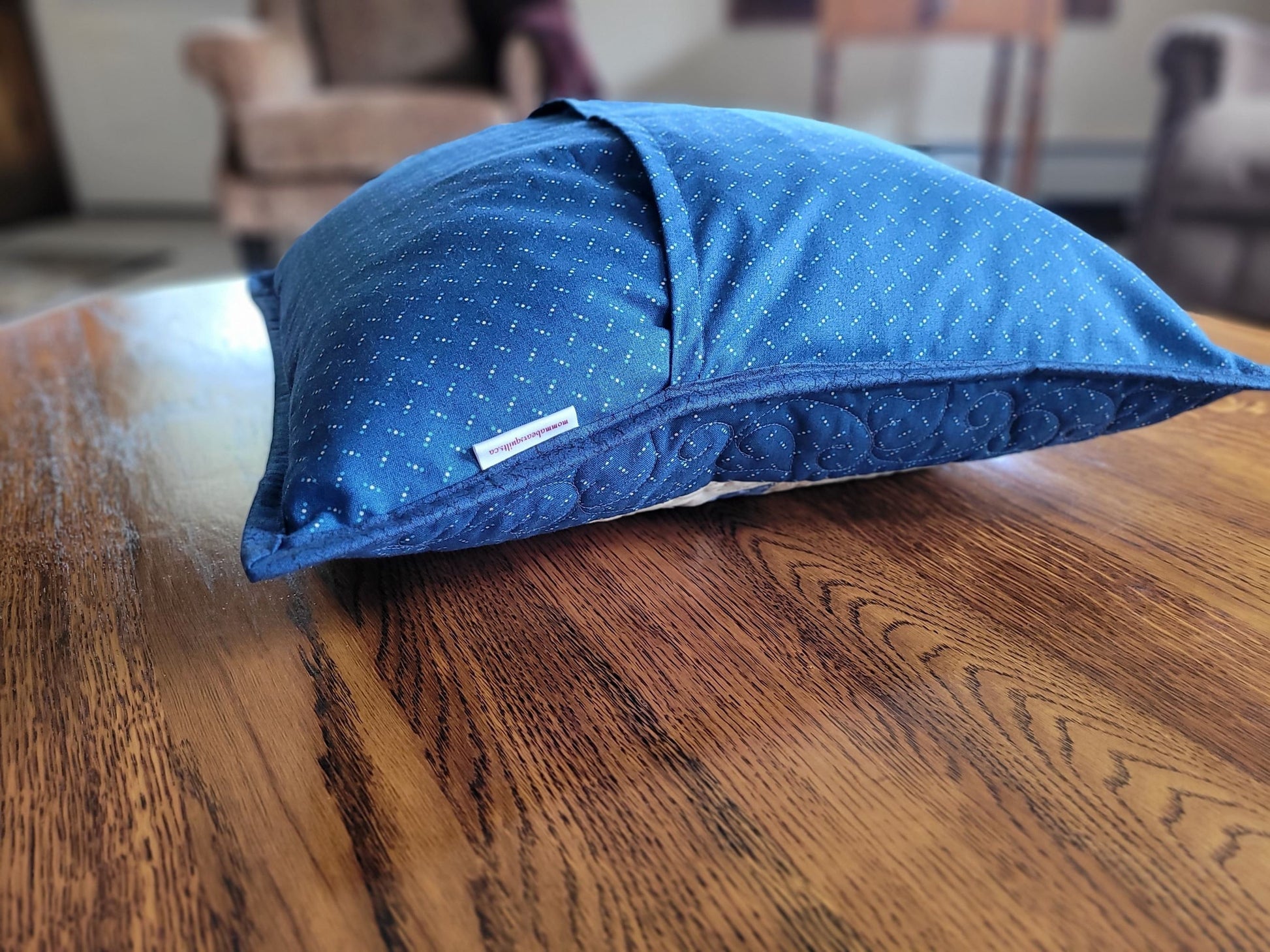 Blue Patchwork Pillow Quilt | Scrappy Pinwheel Sofa Throw Cushion