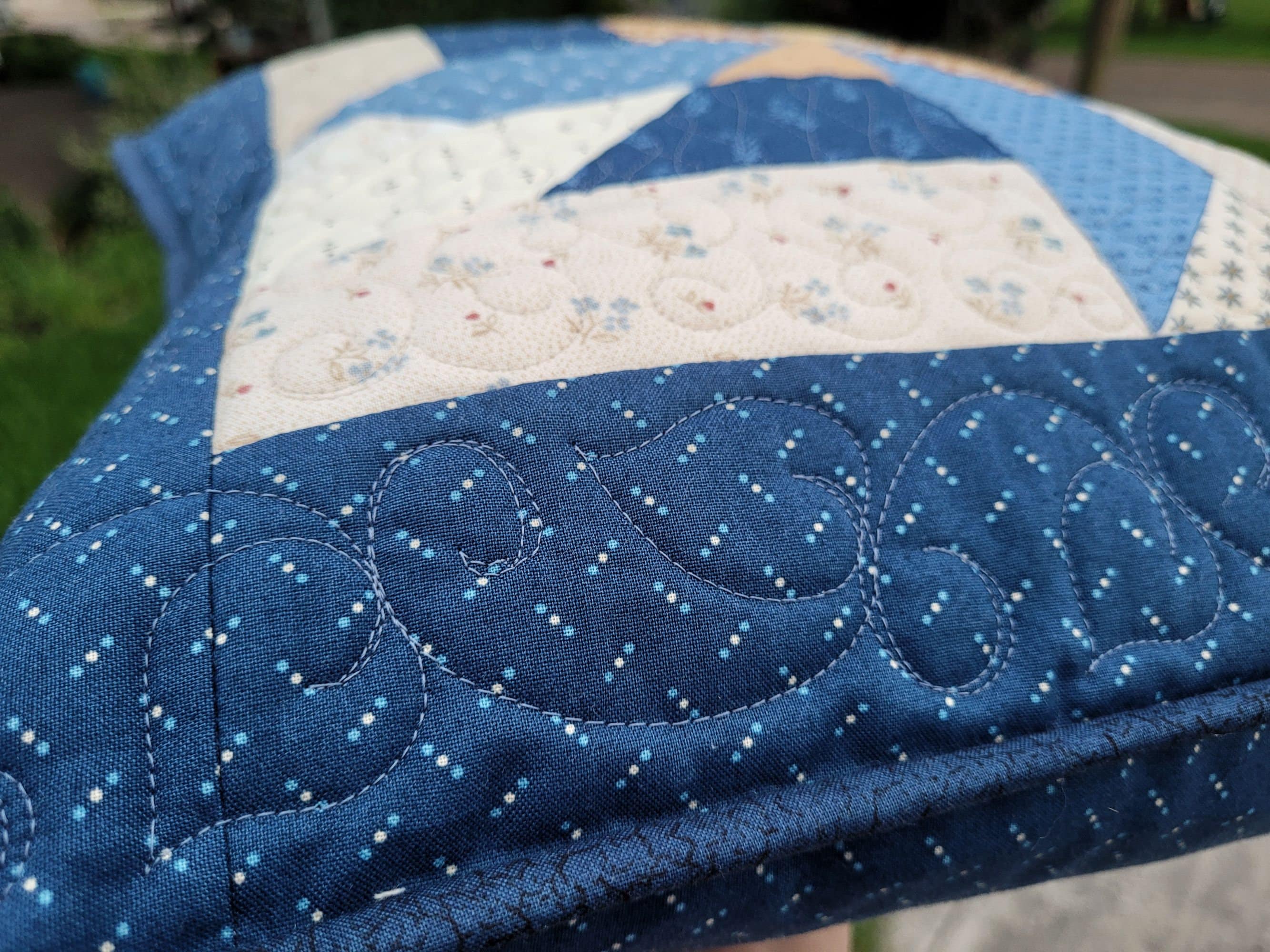 Blue Patchwork Pillow Quilt | Scrappy Pinwheel Sofa Throw Cushion