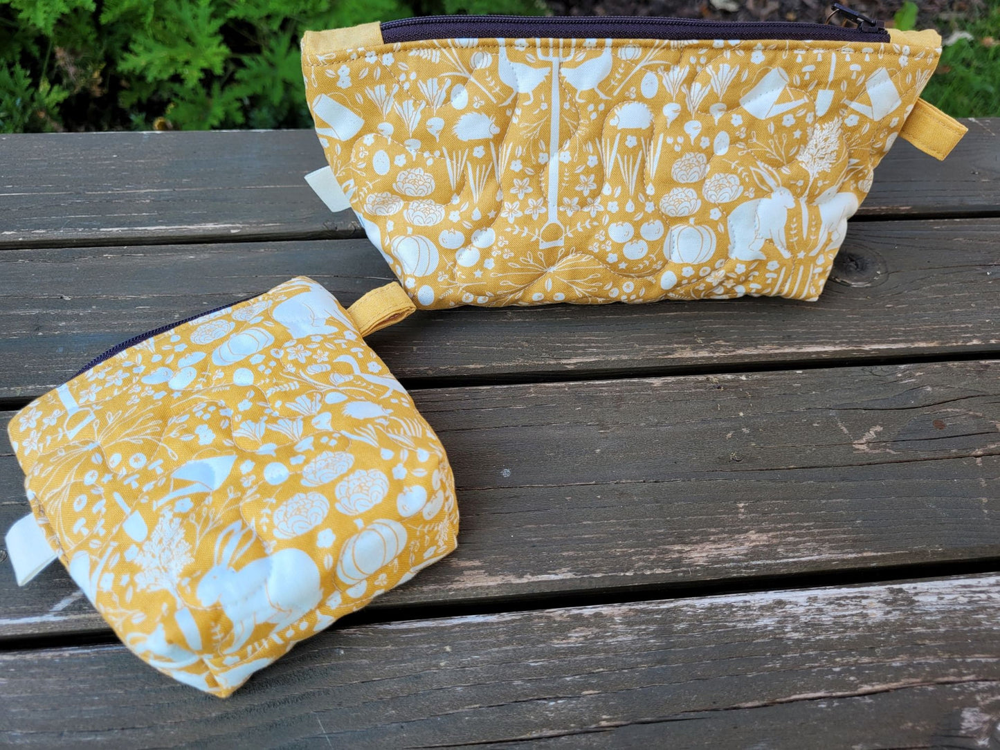 Quilted Zipper Pouch | Garden Theme Cosmetic Bag | Travel Toiletry Bag | Gift for Gardener