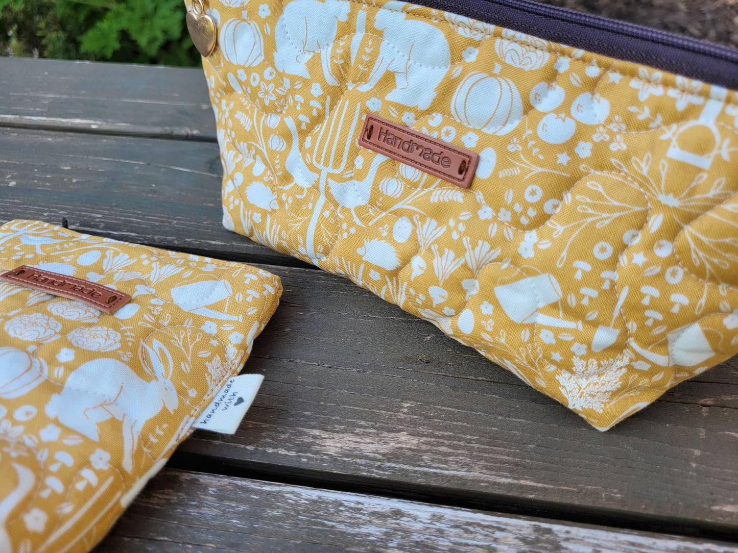 Quilted Zipper Pouch | Garden Theme Cosmetic Bag | Travel Toiletry Bag | Gift for Gardener