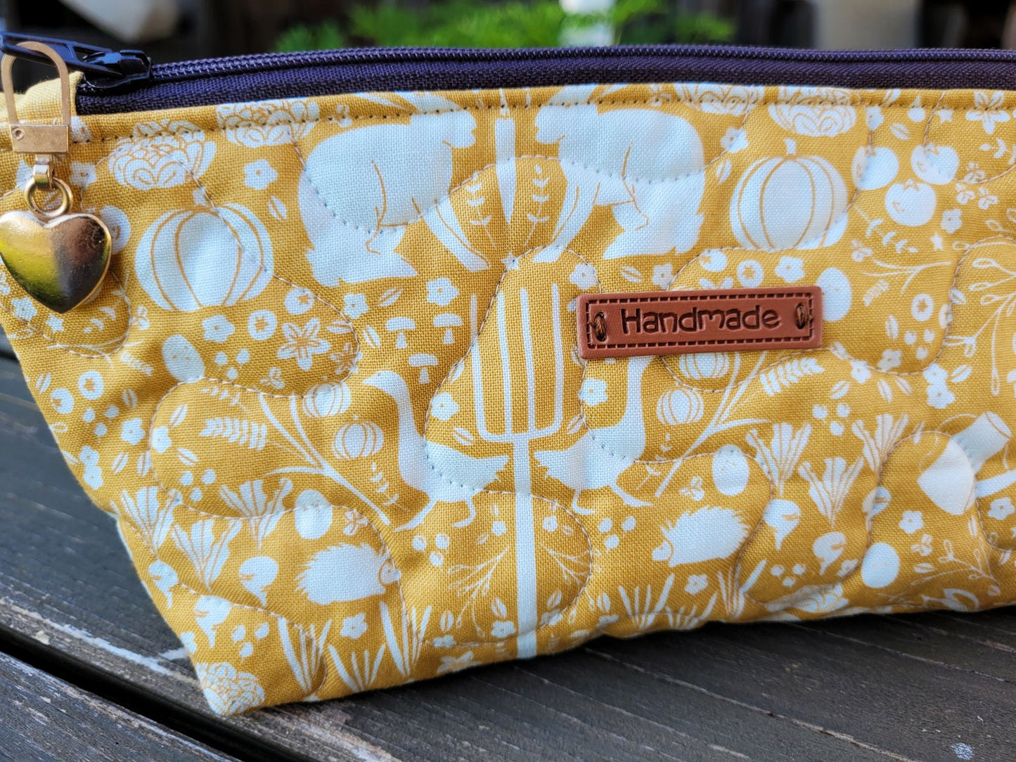 Quilted Zipper Pouch | Garden Theme Cosmetic Bag | Travel Toiletry Bag | Gift for Gardener