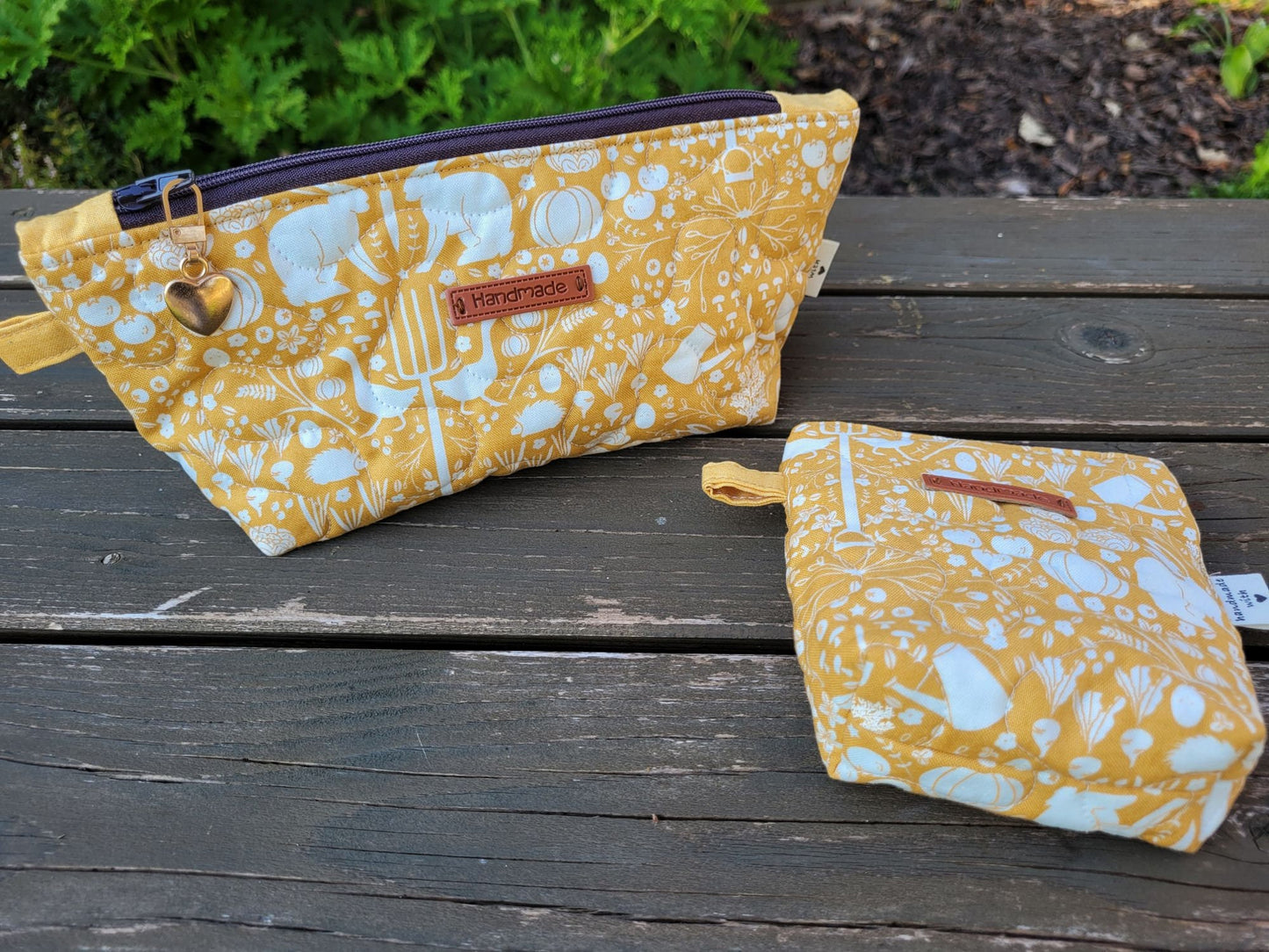 Quilted Zipper Pouch | Garden Theme Cosmetic Bag | Travel Toiletry Bag | Gift for Gardener