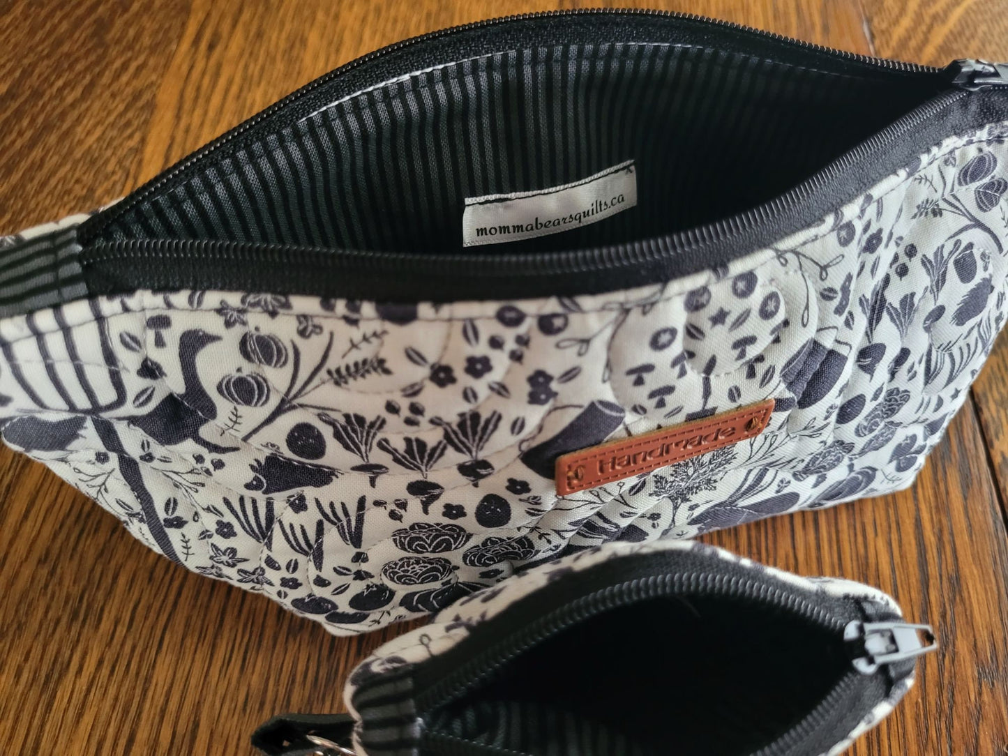 Quilted Zipper Pouch, black and white