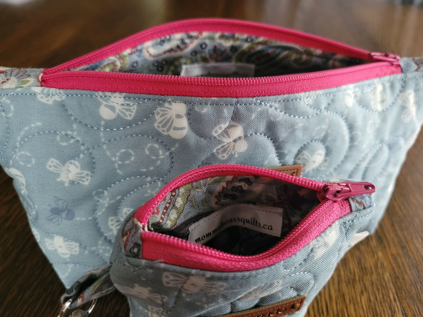 Quilted Cosmetic Bag Set | Cute Travel Toiletry Bag | Small Bee Zipper Pouch
