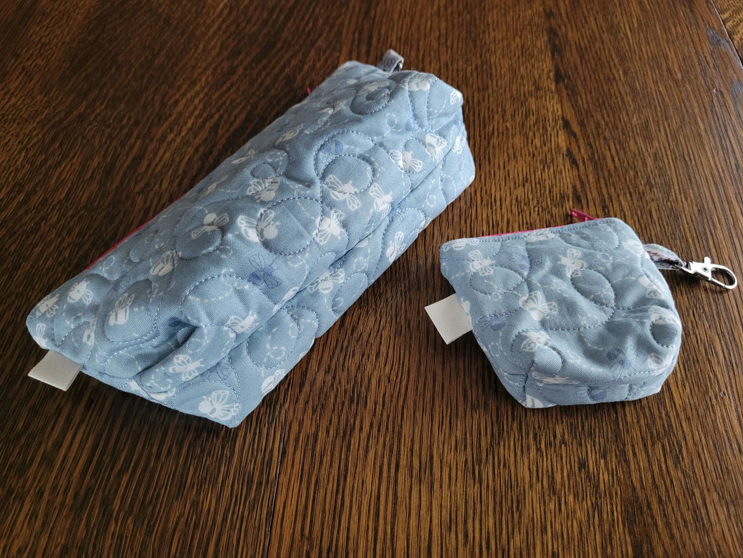 Quilted Cosmetic Bag Set | Cute Travel Toiletry Bag | Small Bee Zipper Pouch