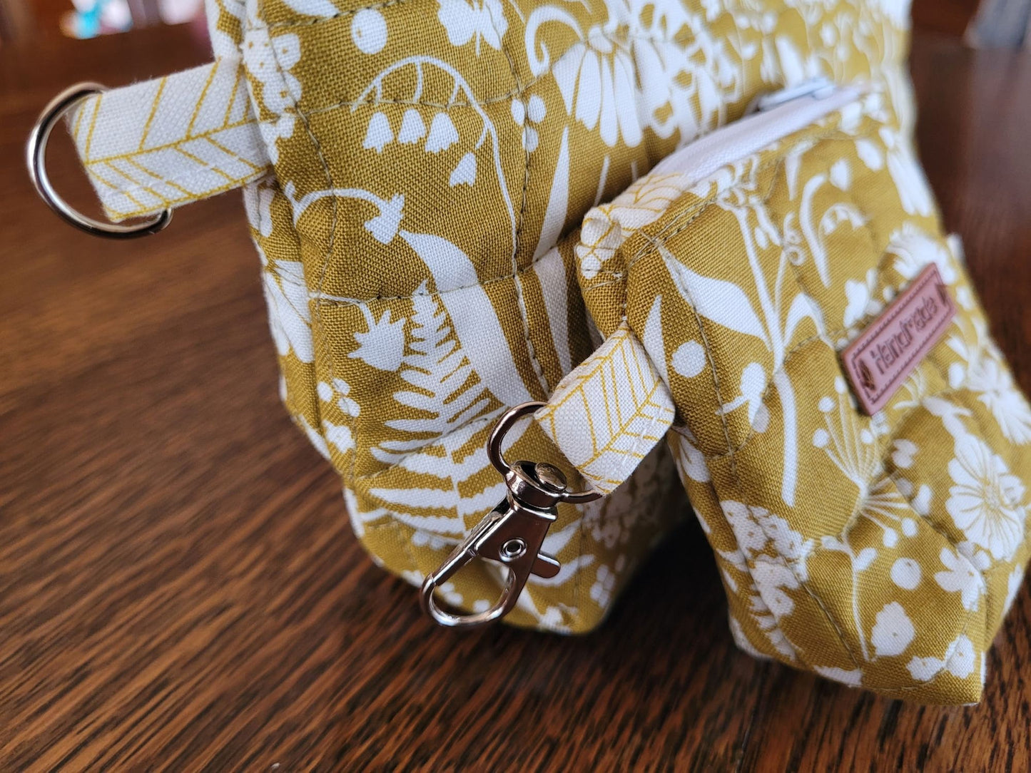 Small Zipper Pouch Set | Quilted Makeup Cosmetic Bag | Travel Toiletry Bag | Mustard Yellow Floral Stash Bag | Fabric Pencil Case