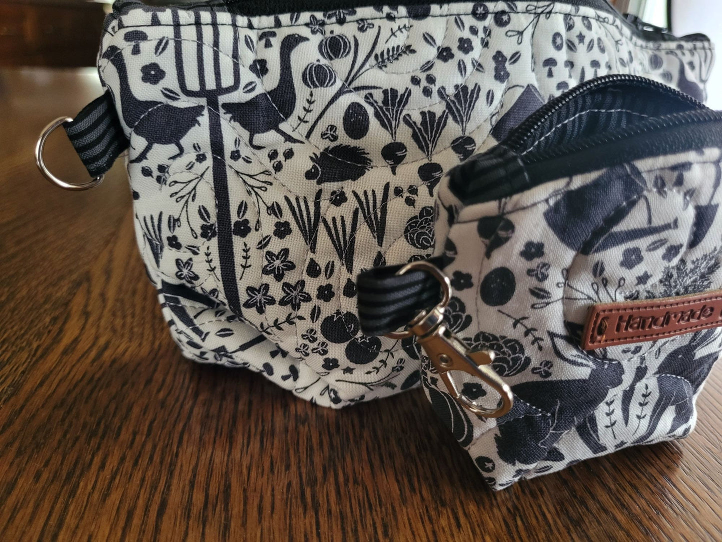 Quilted Zipper Pouch, black and white