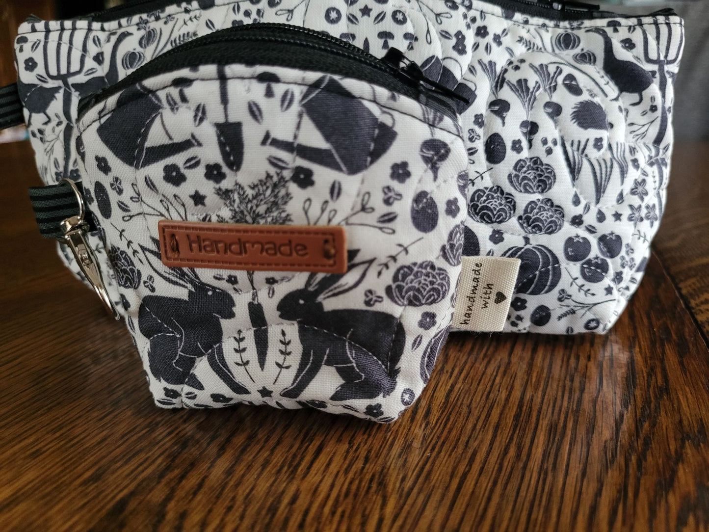 Quilted Zipper Pouch, black and white