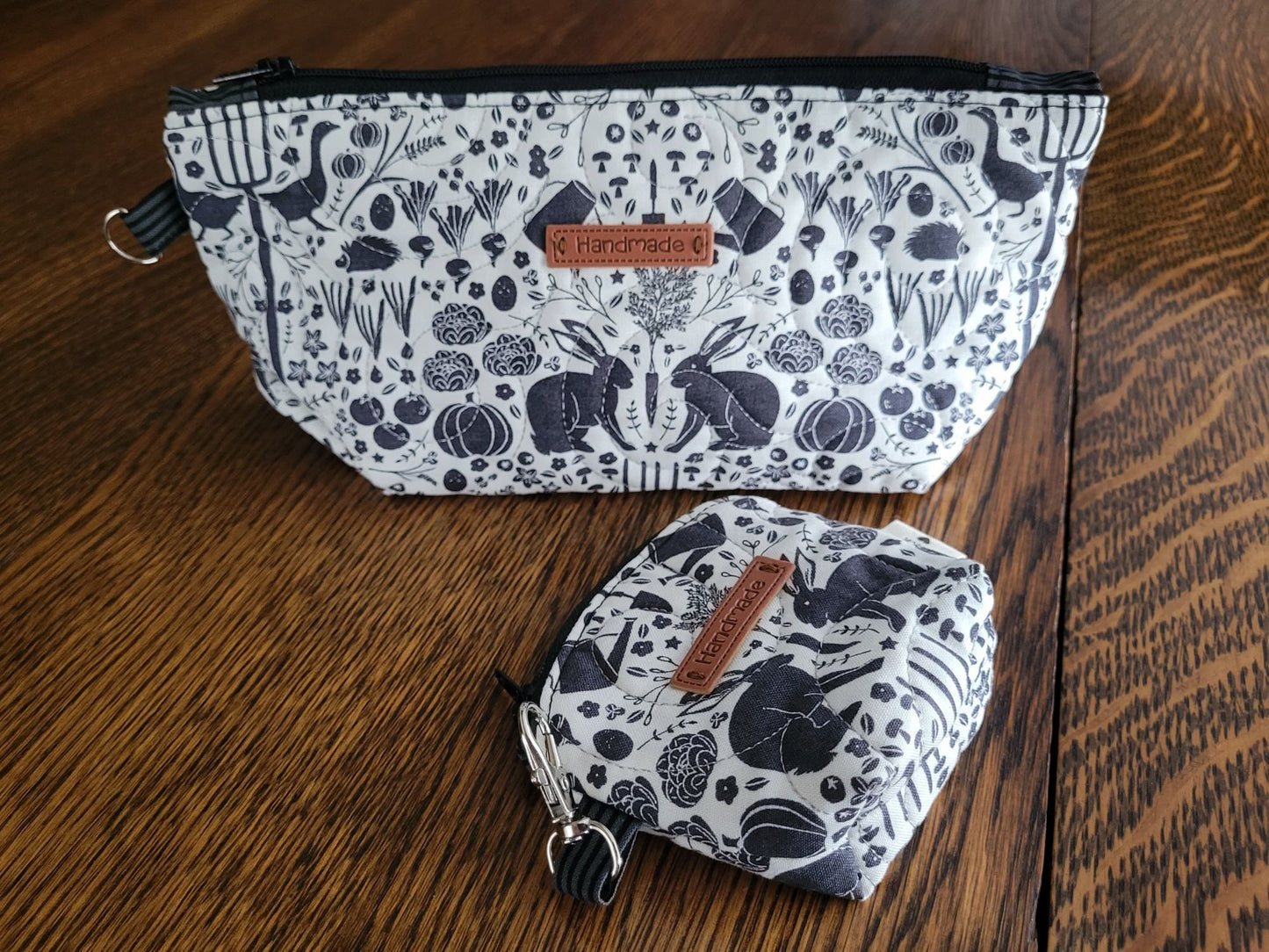 Quilted Zipper Pouch, black and white
