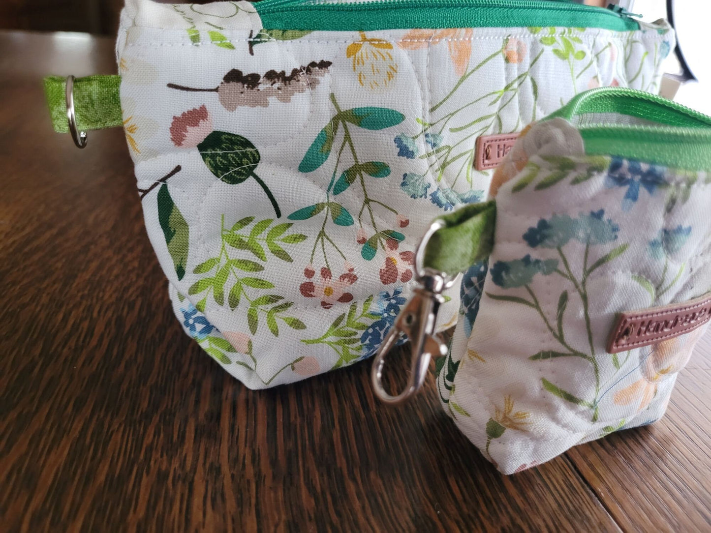 Quilted Cosmetic Bag Set | Cute Travel Toiletry Bag | Small Zipper Pouch | White Floral Stash Bag