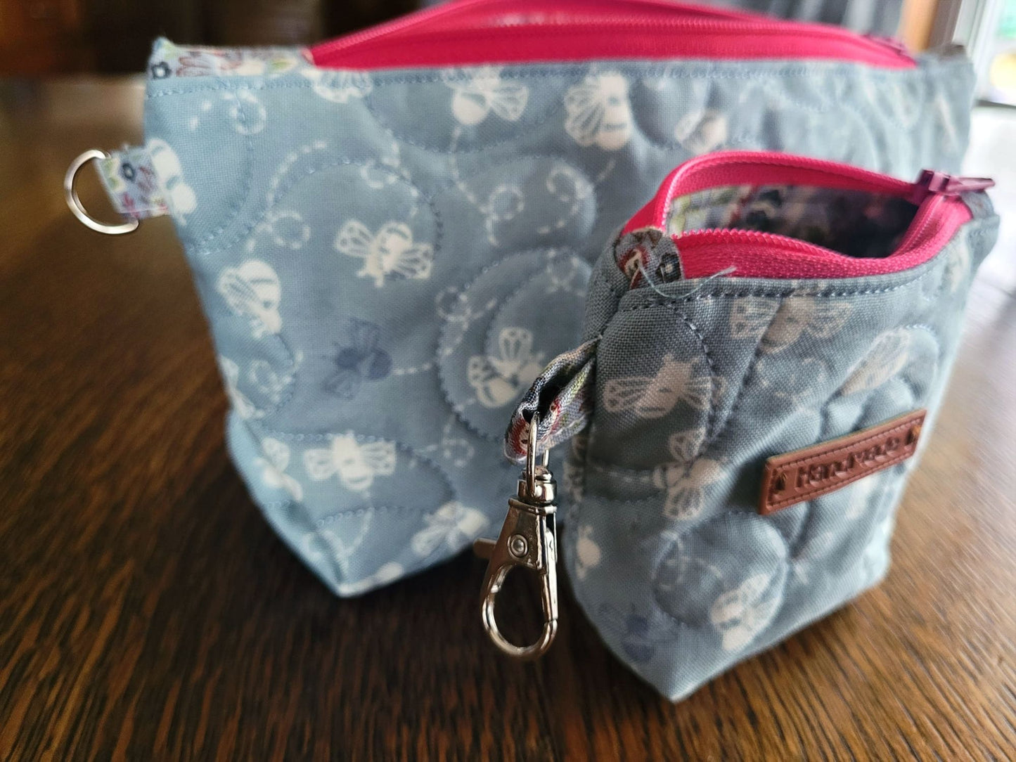 Quilted Cosmetic Bag Set | Cute Travel Toiletry Bag | Small Bee Zipper Pouch