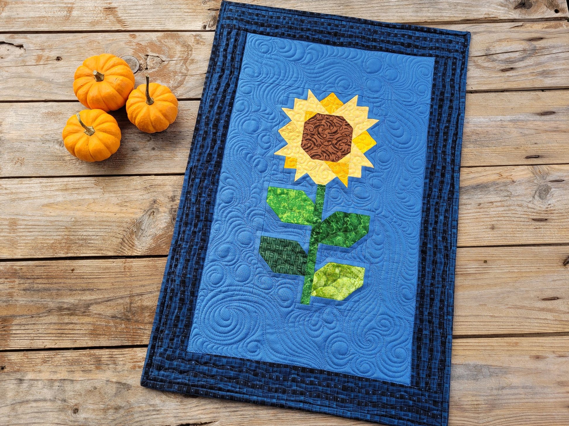Quilted sunflower patchwork wall hanging