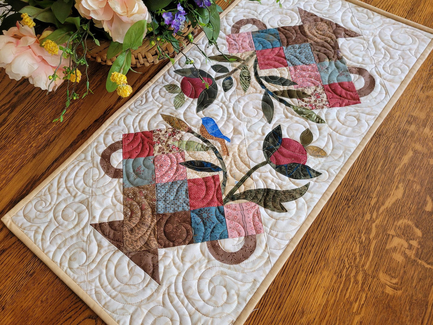 Flower Basket Quilted Table Runner