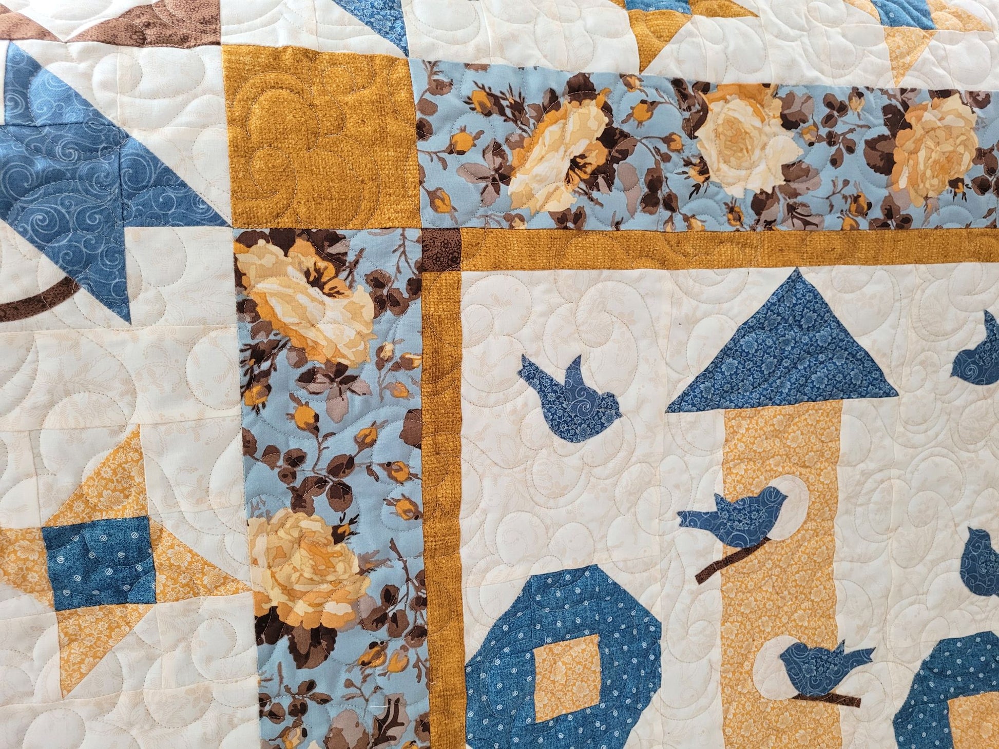 Close up of quilted throw for the Thoughts of Spring collection by Momma Bears Quilts. 
