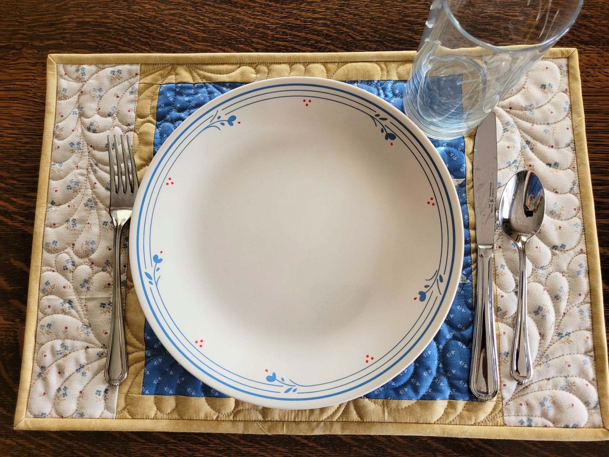 Large size quilted placemats hold full place setting.